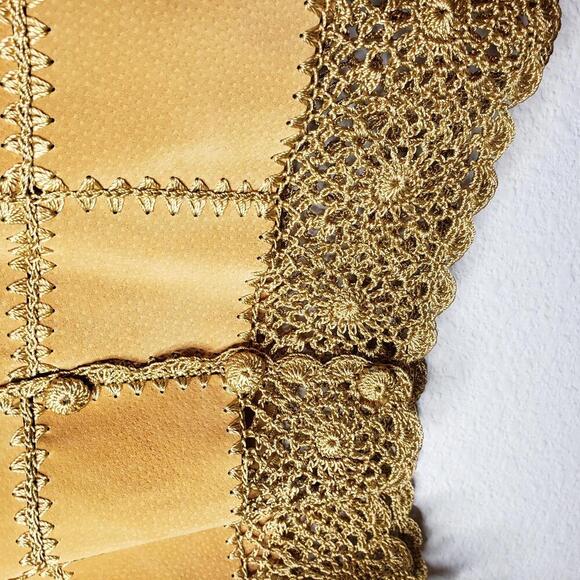 Women's Sz L Handmade Woven Patchwork Leather Jacket Crochet Lace Trim (1630) - Picture 4 of 6